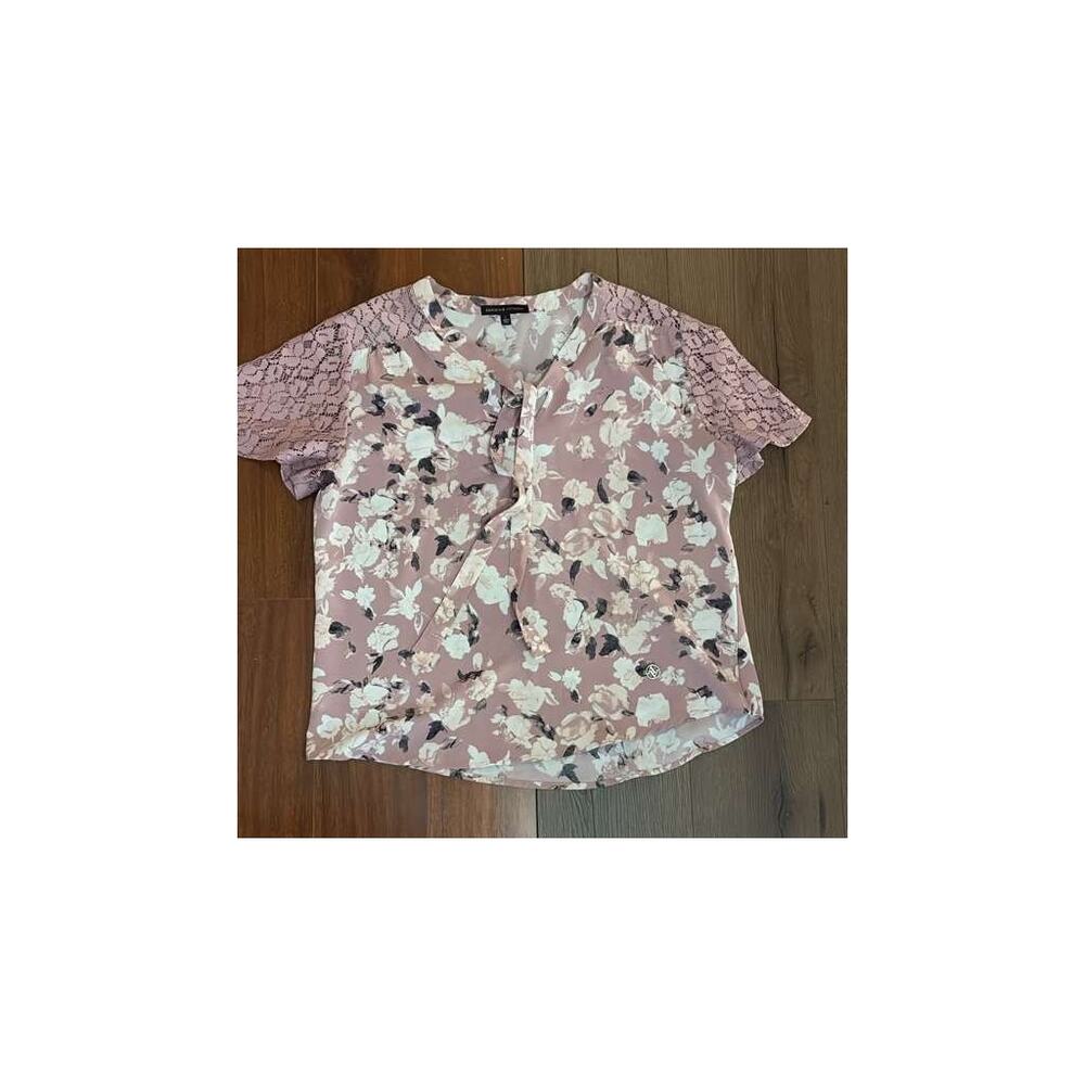 Adrienne Vittadini Floral Tie-Neck Blouse with Lace Sleeves - Size Large - Picture 2 of 5